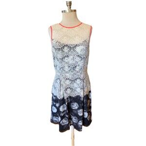 Jessica Simpson $148 Ivory Lace Floral Rose Dress Cottagecore Cutout Sz 12 *Note